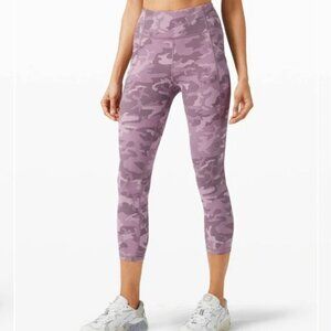 Lululemon Time To Sweat Crop 23" Incognito Camo Pink Taupe Multi size 10